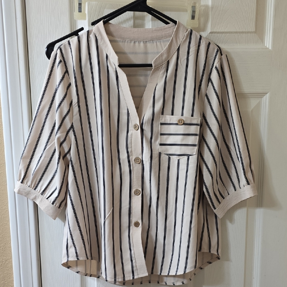 SHEIN Striped Blouse in Beige and Black